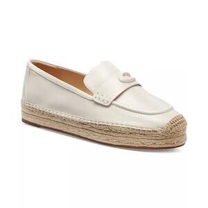 Coach Women's Camilla Logo Leather Chalk Espadrille Flat Loafers New Size 7